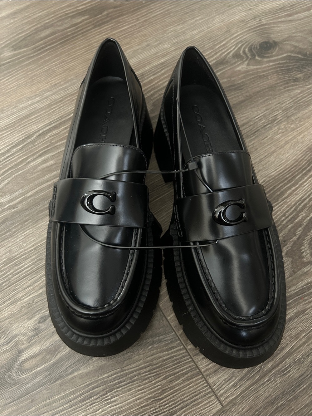 NWT Coach Leah Black Leather Platform Loafer - Picture 6 of 16